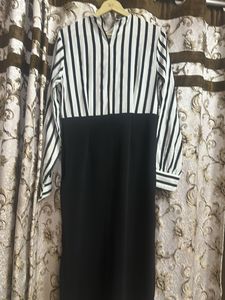 Chic Striped &amp; Solid Midi Dress