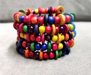 Layered Wooden Multicolor Bead Spring Bracelet
