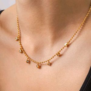 Anti-Tarnish Gold Beaded Necklace with CZ Charms
