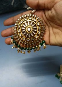 Designer Kundan &amp; Emerald Jewellery Set