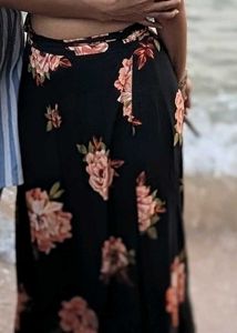 Black Floral Wrap Skirt