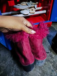 Maroon Fur Trim Boots