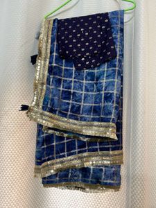 Stunning Blue Tie-Dye Saree with unstitched blouse
