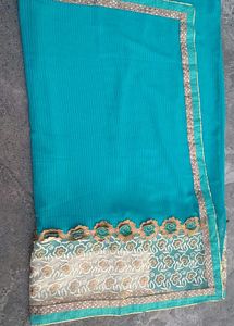 Beautiful Teal Saree with Embellishments combe pac