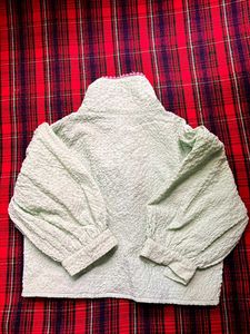 Light Green Textured Button-Up Blouse
