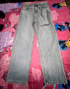 blue Light Wash Ripped Wide Leg Jeans