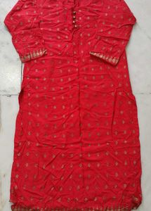 Red & Gold Print Kurta