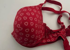 Red Heart Print Bra - 38DD