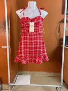 Red Plaid Ruffle Dress