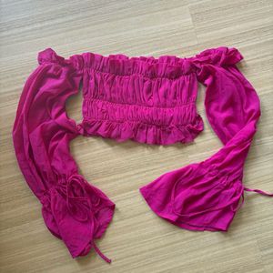 Magenta Smocked Off-Shoulder Top