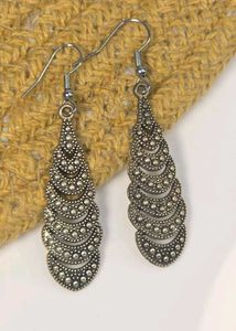 Black Oxidised Boho Layered Teardrop Earrings