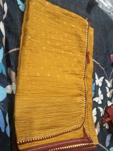 Mustard/Orangish Ethnic Saree with Golden Booti