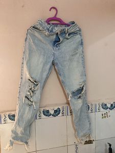 Ribbed Light Wash Denim Jeans