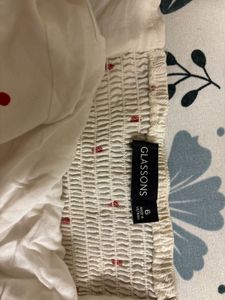 Cream Red Polka Dot Off-Shoulder Crop Top