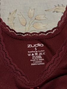 Zudio Maroon Lace Trim Tank Top