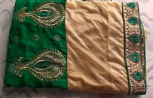 Green & Gold Embroidered Saree