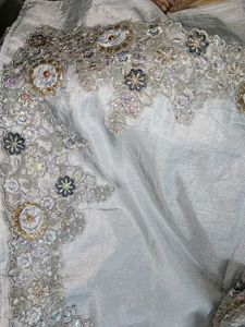 Embellished Grey Silk saree and Blouse