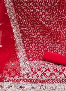 Red dress material with embroidery work