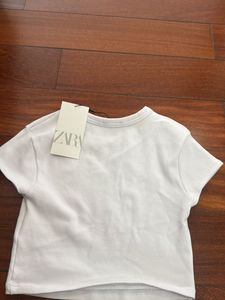 Zara White Basic crop Tee