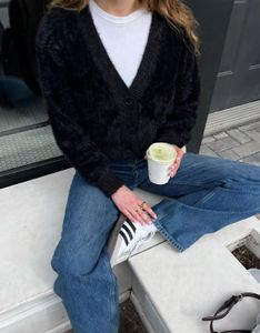 Imported Cozy Black Fuzzy Cardigan