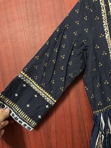 W Navy Blue Printed Kurta