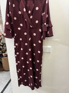 CODE Polka Dot Jumpsuit with Ruffled Sleeves