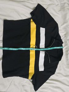 Black Ribbed Zip Up T-Shirt
