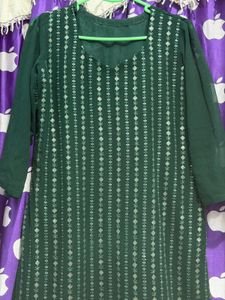 Bottle Green embroidery Kurta set