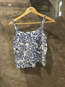 Blue & White Floral Print Crop Top