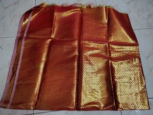 Red & Gold Banarasi Silk 1m