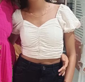 Cream Ruched Puff Sleeve Crop Top