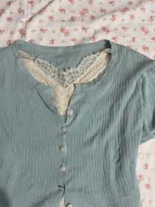 Soft Blue Lace Trim Cardigan