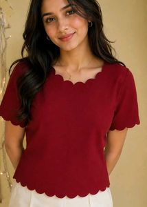 Chic Scalloped Neckline Top