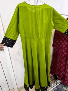 Vibrant Lime Green Kurta with Black Accents