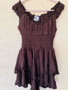 Brown Ruffled Mini Dress
