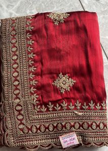 Elegant Red Embroidered Saree