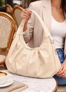 Cream Ruched Hobo Bag