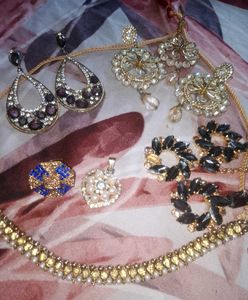 Jewelry Set: Earrings, Ring, Necklace, Pendant