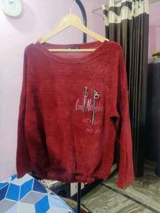 Red Casual Crew Neck Sweatshirt