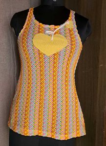 Colorful Knit Tank Top - Heart Detail