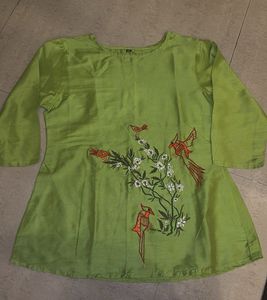 Embroidered Green short Kurti