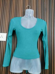 Turquoise Long Sleeve Scoop Neck Top