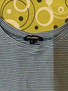 Blue Striped Lettuce Hem Top