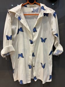 Chic Butterfly Print Button-Up Shirt