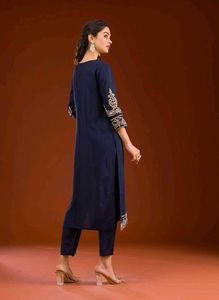 Embroidered Navy Blue Kurta