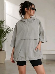 Women's Grey Hooded Pullover Top