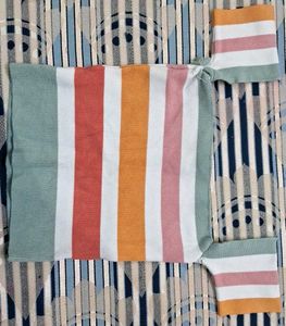 half shoulders Striped Knit Top