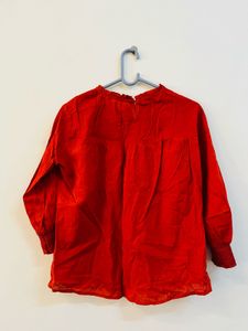 Chic Red Smocked Neck Top