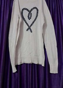 White Rope Heart Sweater