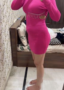 Pink Dress with Embellished Waistline